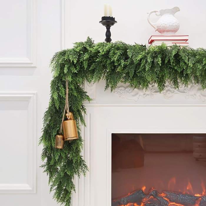 9FT Christmas Cedar Garland Artificial Realistic Green Faux Real Touch Winter Pine Garland for Ma... | Amazon (US)