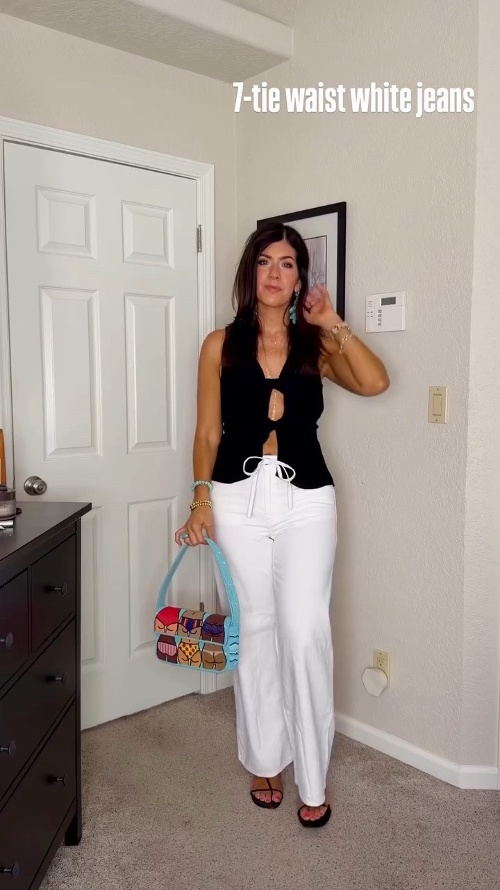7-tie waist white jeans