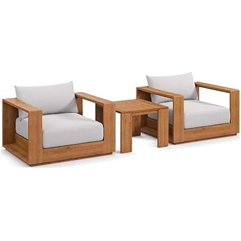 Modway Tahoe Acacia Wood 3-Piece Outdoor Patio Furniture Set in Natural Light Gray - Includes 2 L... | Amazon (US)