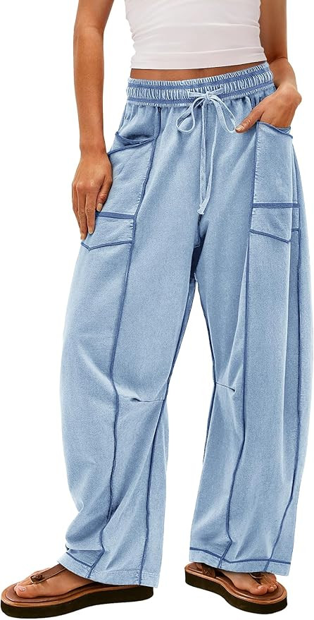 Yanekop Womens Baggy Wide Leg Pants Casual Summer Palazzo Pants Drawstring Waist Barrel Sweatpant... | Amazon (US)