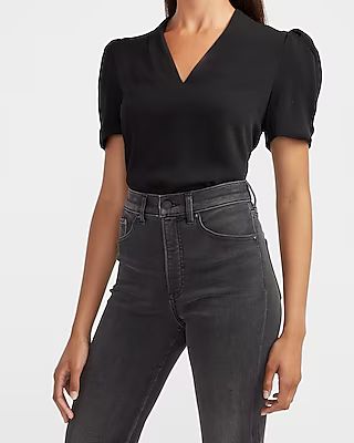 Puff Sleeve V-Neck Top | Express