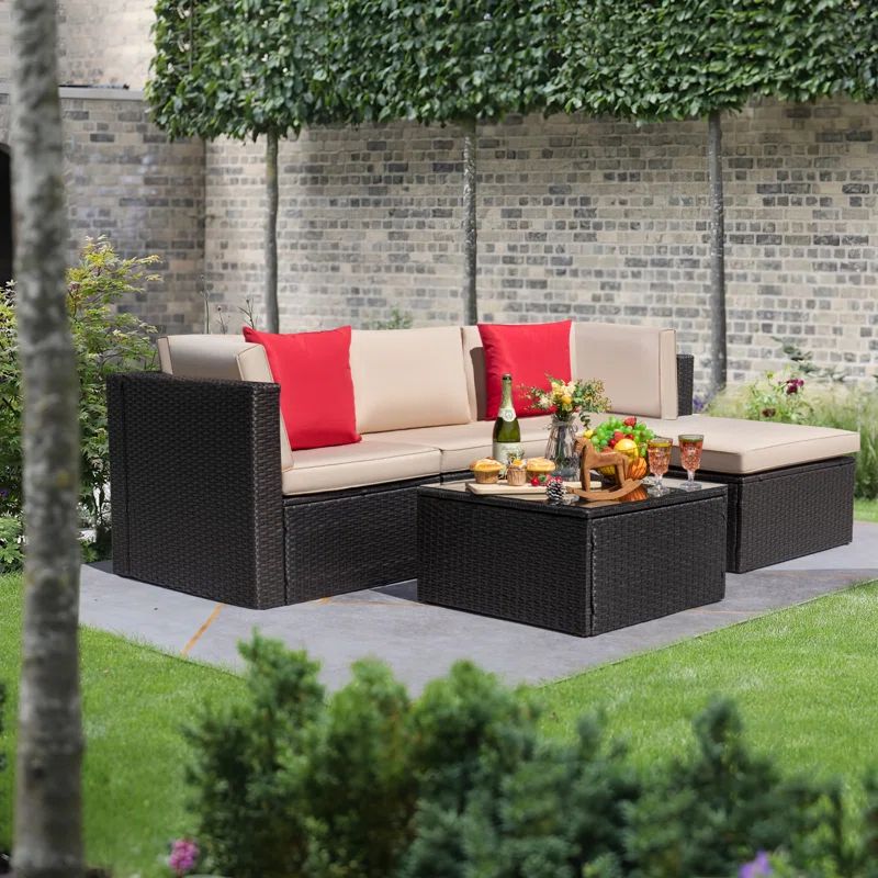 Huang 5 Piece Rattan Sectional Seating Group with Cushions | Wayfair North America