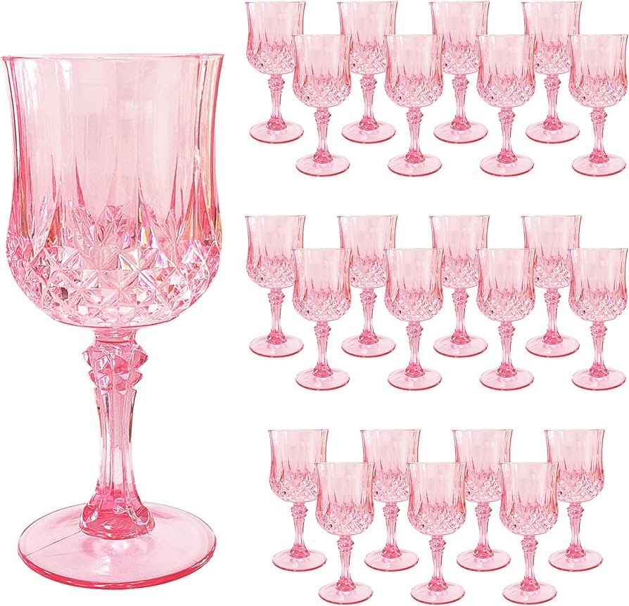 Veiuwa 24 PCS Pink Plastic Wine Glasses,Reusable Plastic Wine Glasses,Pink Goblet Glass,Durable a... | Amazon (US)