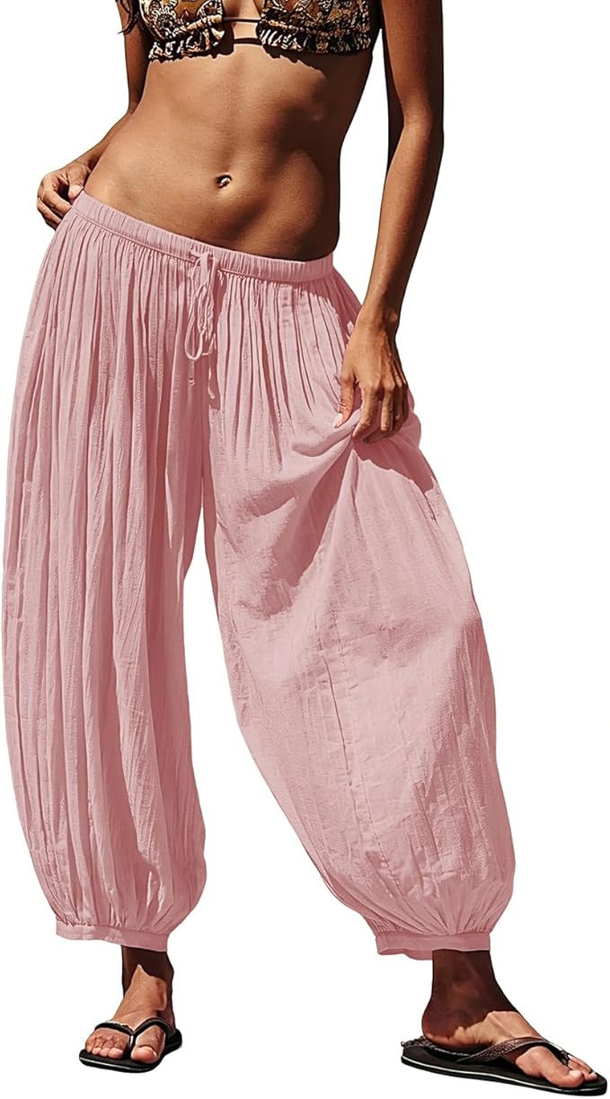 Senllen Women Linen Blend Baggy Pants Elastic Waist Lightweight Breathable 2026 Summer Casual Boh... | Amazon (US)