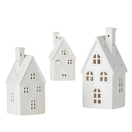 Set of 3 WHITE CERAMIC HOUSES -3 SIZES | The Nested Fig