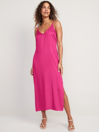 Satin Smocked Midi Slip Dress for Women | Old Navy (US)
