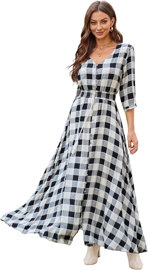 Floral Print Maxi Dress Women Button Up Split Long Flowy Bohemian Beach Party Dresses 2026 | Amazon (US)