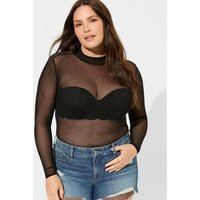 Mesh Mock Neck Long Sleeve Top in Black | Torrid (US & Canada)