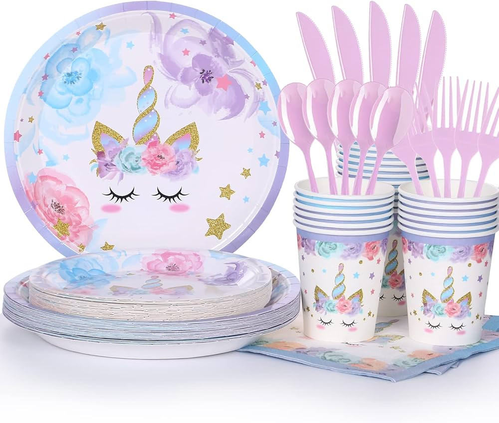 LIUGUSUN Unicorn Birthday Party Decorations Rainbow Unicorn Plates and Napkin Party Supplies for ... | Amazon (US)
