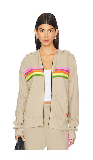 Aviator Nation 5 Stripe Zip Hoodie in Beige. - size M (also in L, S, XL) | Revolve Clothing (Global)