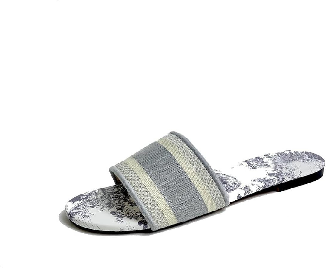 Flat Sandals For Women Comfortable Slide Dressy Leather Sandals, Open Toe Slip On Slippers | Amazon (US)