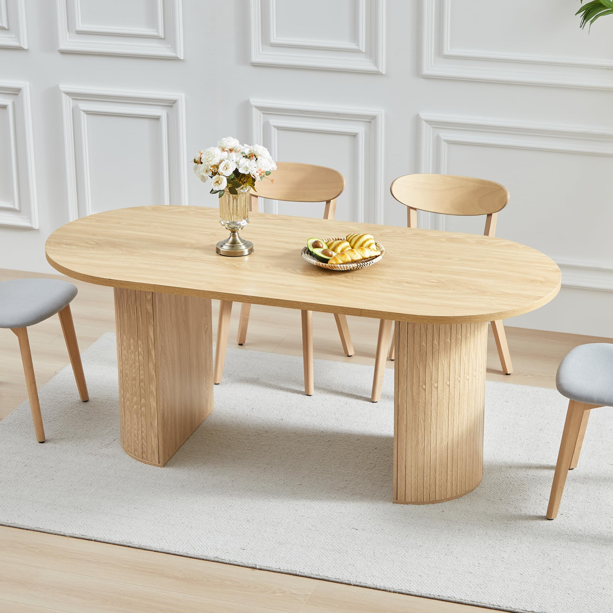 70.8 Inch Dining Table for 4-6 People, Oval Kitchen Table with Semi-Cylindrical Legs Base, Modern Farmhouse Round Dinner Tables for Dining Room Kitchen Living Room (Natural) | Amazon (US)
