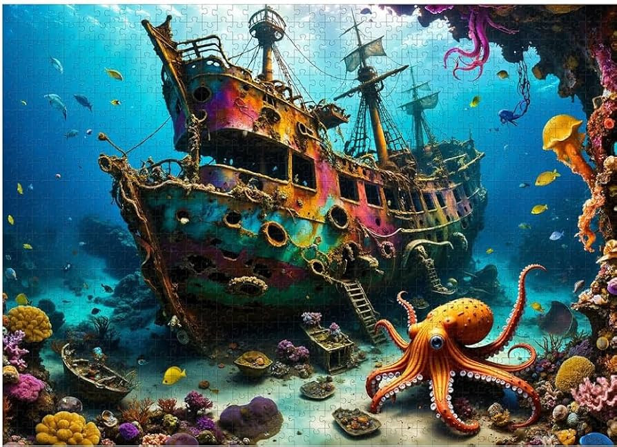 Puzzles for Adults 1000 Pieces - Octopus Pirate Ship Ocean Sea - 1000 Piece Puzzles with Letters ... | Amazon (US)