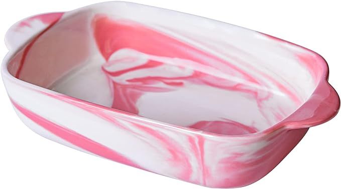 Yundu Pink Marble Ceramics Baking Dish for Oven, Small Rectangular Casserole Dish for Cooking, Se... | Amazon (US)