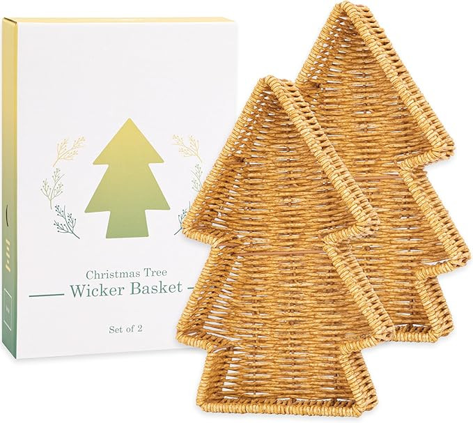 myHomeBody Christmas Tree Wicker Basket, Decorative Snack Tray, Appetizer Serving Tray and Platte... | Amazon (US)