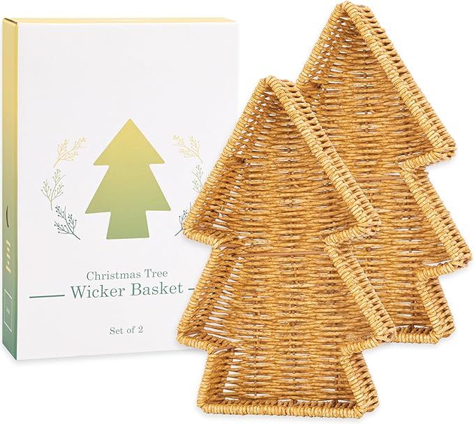 myHomeBody Christmas Tree Wicker Basket, Decorative Tray, Snack Tray, Christmas Serving Trays and... | Amazon (US)