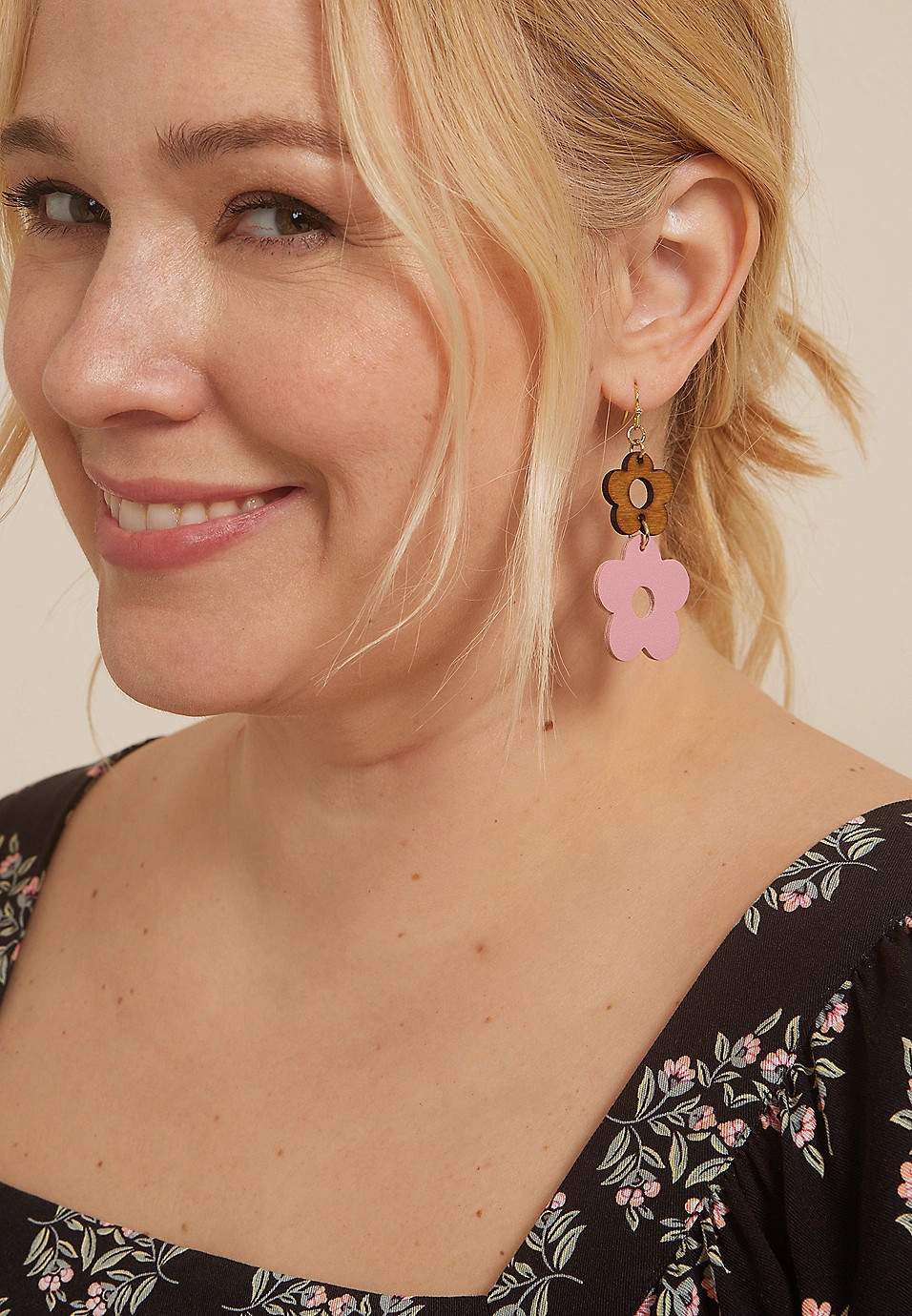 Faux Leather And Wooden Floral Drop Earrings | Maurices