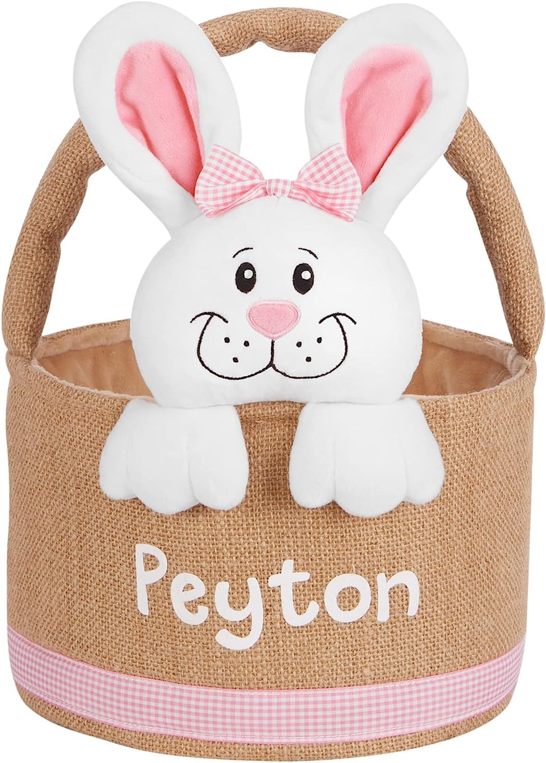 Let's Make Memories Personalized Burlap Easter Basket for Kids - w/3-D Stuffed Bunny - Pink | Amazon (US)