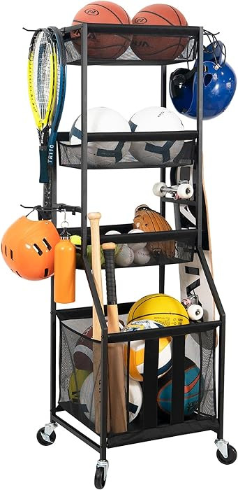 STORAGE MANIAC Ball Storage Bin Rolling Sports Ball Cart, Metal Garage Organizer Sport Rack Baske... | Amazon (US)