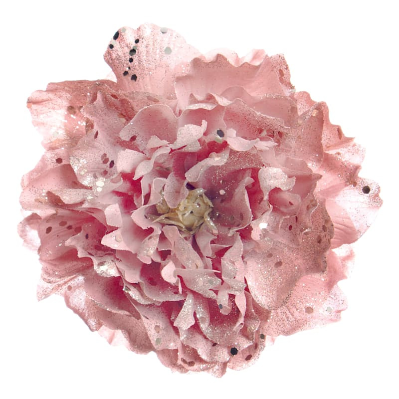 Pink Glittered Peony Clip Ornament, 5" | At Home