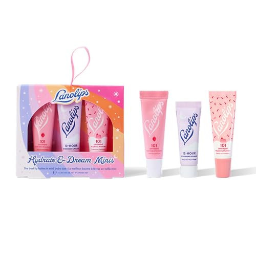 Lanolips Hydrate & Dream Minis Gift Set - Includes 101 Ointment Lanolin Lip Balm in Strawberry & Raspberry Shortcake + 12 Hour Overnight Lip Mask - Lanolin Skin Care Set (3 Pieces) | Amazon (US)