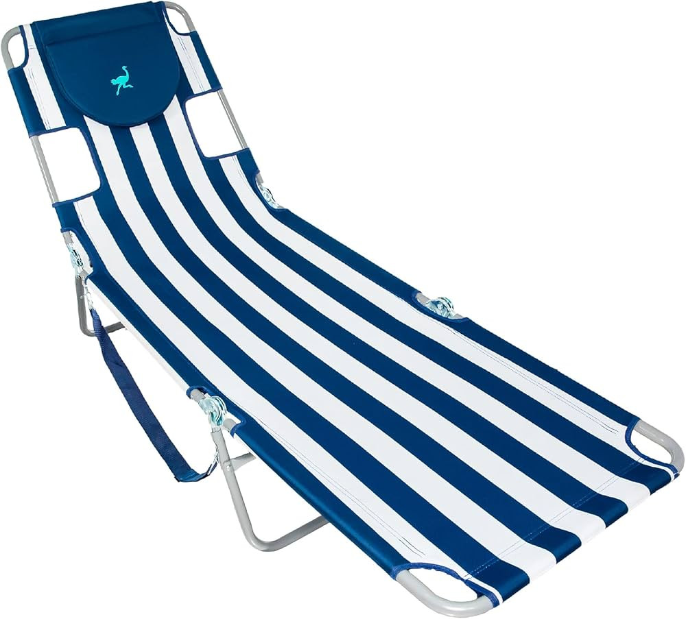 Ostrich Portable Outdoor Chaise Lounge Chair with Patented Face Cavity, Armholes, and 4 Adjustable Beach Chair Positions, Blue Stripe | Amazon (US)