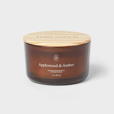 3-Wick Amber Glass Wooden Wick Applewood and Amber Jar Candle 13oz - Threshold™ | Target