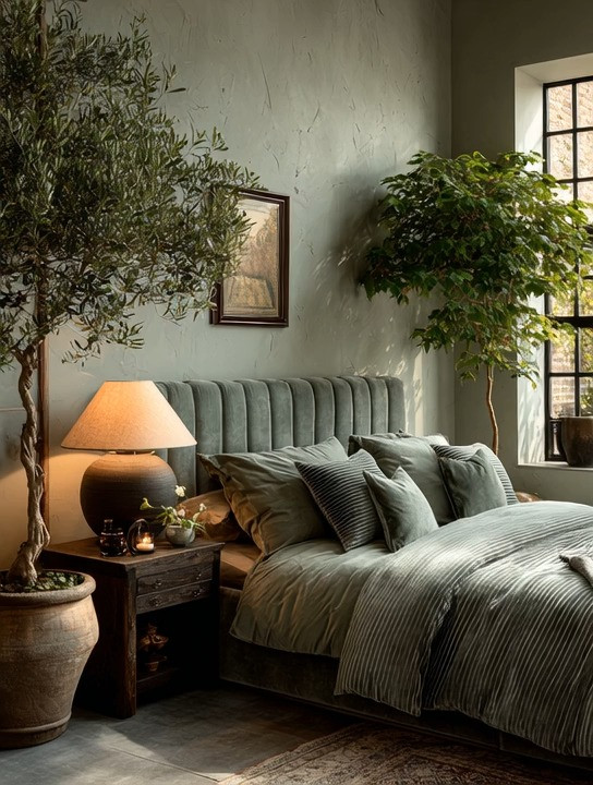 Bring a Tuscany-inspired bedroom into your home.

This look is all about balance—natural, calming, and effortlessly elegant.

Start with a sage green velvet bed.

Velvet brings softness and quiet luxury, while the color adds warmth without overwhelming the space.

Then ground it.

A simple wooden side table adds that earthy, natural element that keeps the room feeling balanced and lived-in.

Now soften the palette.

An oversized table lamp in black and ivory creates contrast while still keeping everything neutral and refined.

And finally, bring in nature.

Tree-like plants on either side instantly transform the room. They add height, movement, and that relaxed, Italian countryside feel.

When these elements come together—
velvet, wood, soft lighting, and greenery—
the space feels calm, grounded, and beautifully complete.

You don’t need a large bedroom or high ceilings to create this look.

Just a few intentional pieces.

Explore our edit to recreate this Tuscany-inspired bedroom in your own home.

#bedroominspo #tuscanystyle #calmhome #modernbedroom #interiorstyle 

 #LTKHome