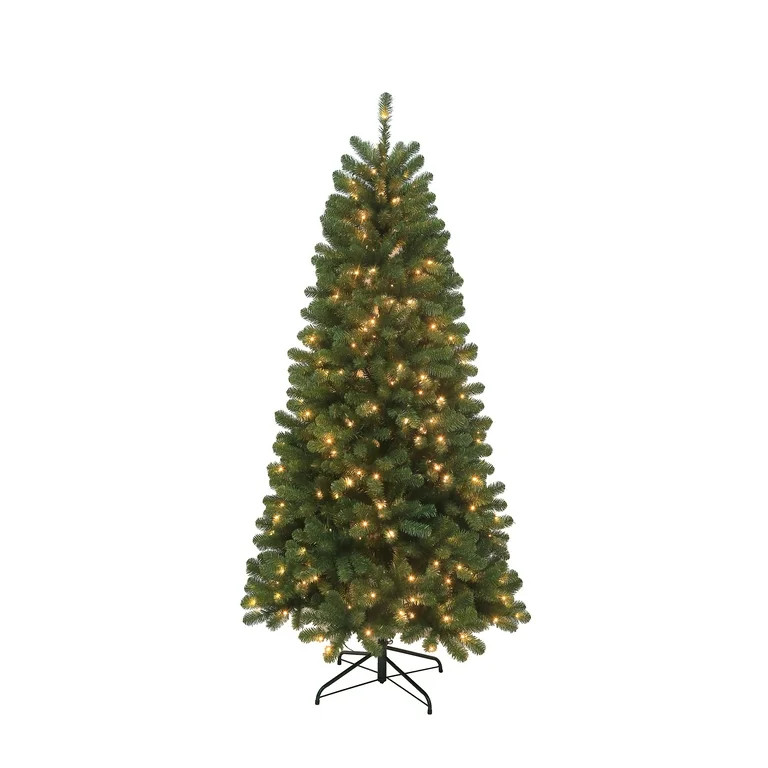 7 ft Pre-Lit Brideport Spruce Artifical Christmas Tree with 300 Warm LED Lights, by Holiday Time | Walmart (US)