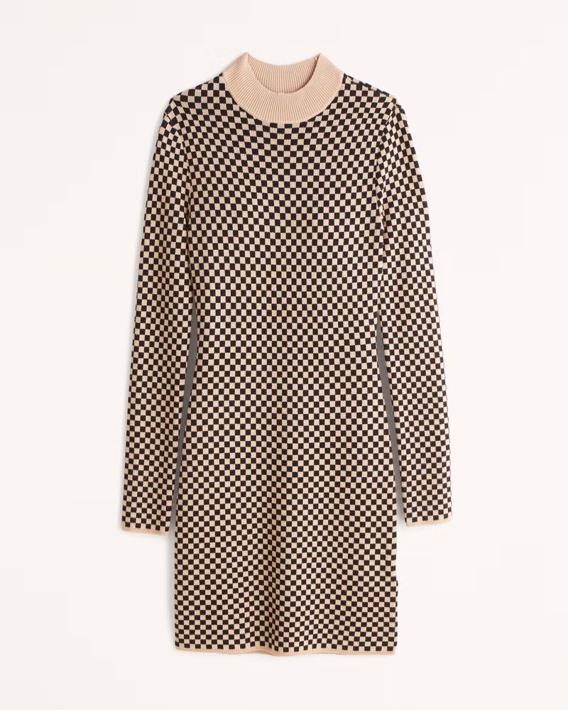 Jacquard Long-Sleeve Mockneck Mini Sweater Dress | Abercrombie & Fitch (US)