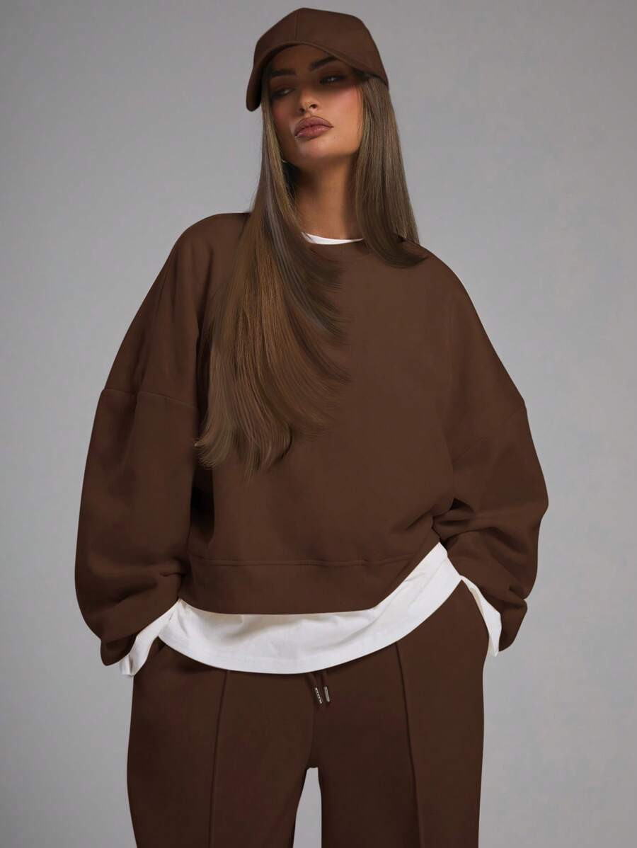 MUSERA Oversized Boxy Cropped Sweatshirt Long Sleeve Relaxed Fit Back To School Autumn Winter Cos... | SHEIN