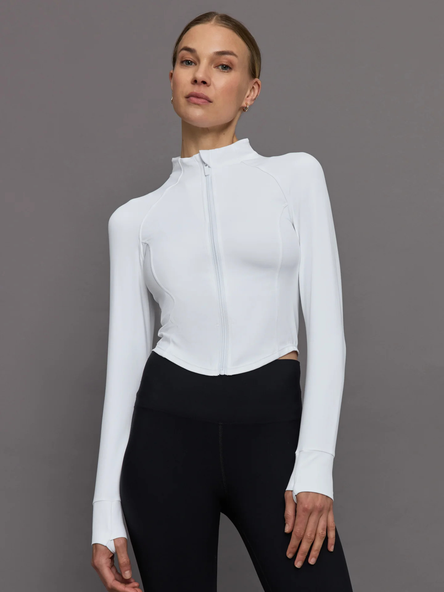 Mock Neck Corset Zip Top in Melt - White | Carbon38