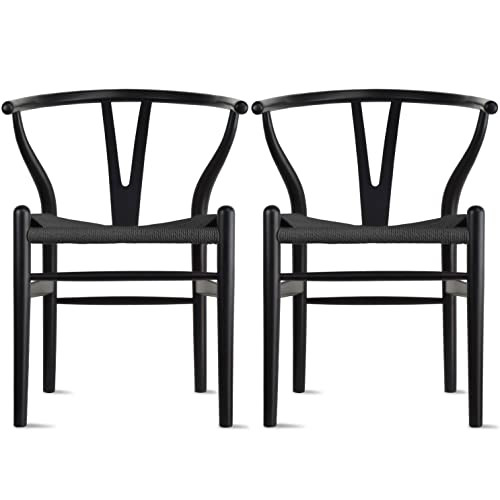 2xhome Set of 2 Wishbone Solid Wood Armchairs with Arms Open Y Back Farmhouse Dining Office Chair... | Amazon (US)