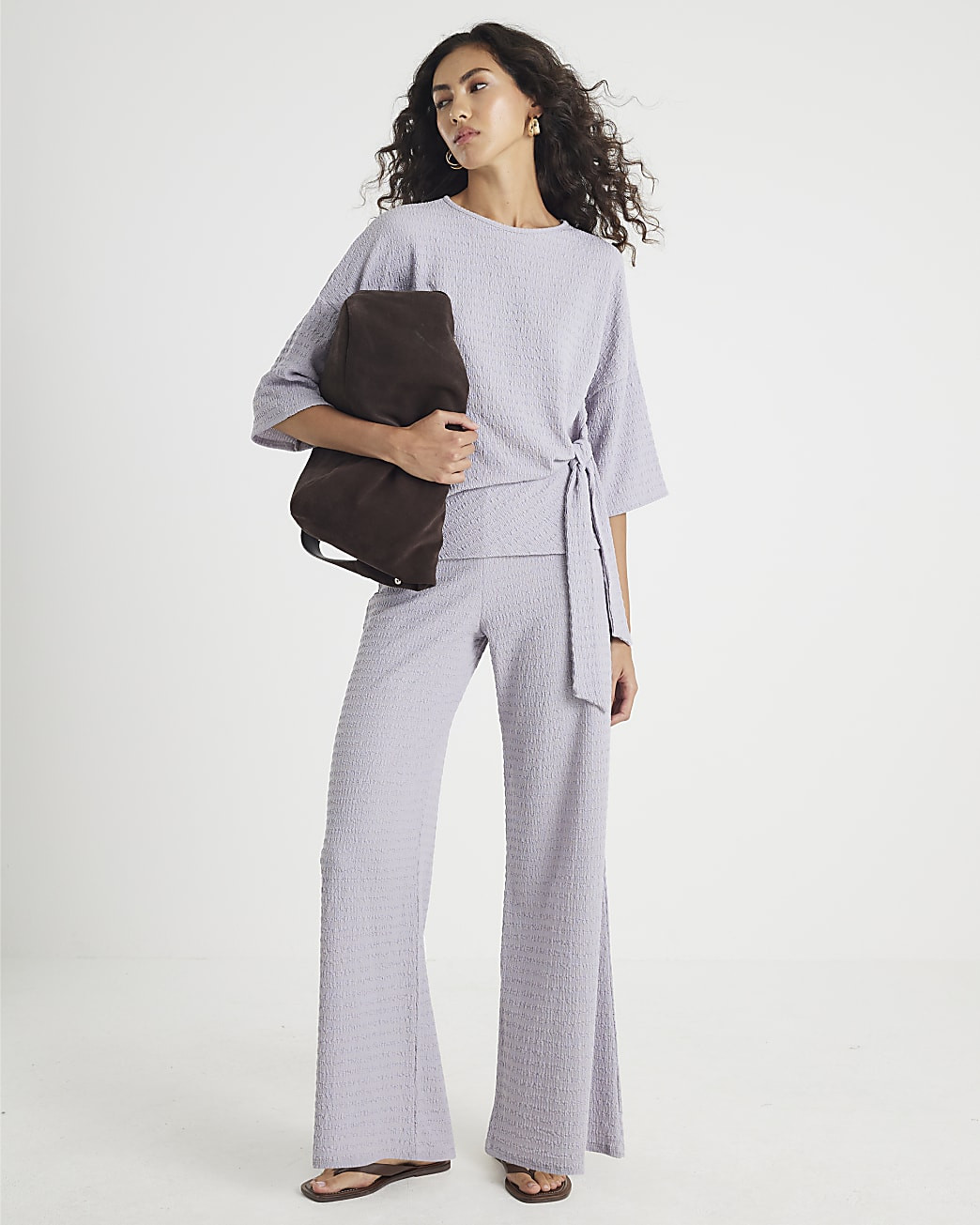 Grey Textured Wide Leg Trousers | River Island UK & IE