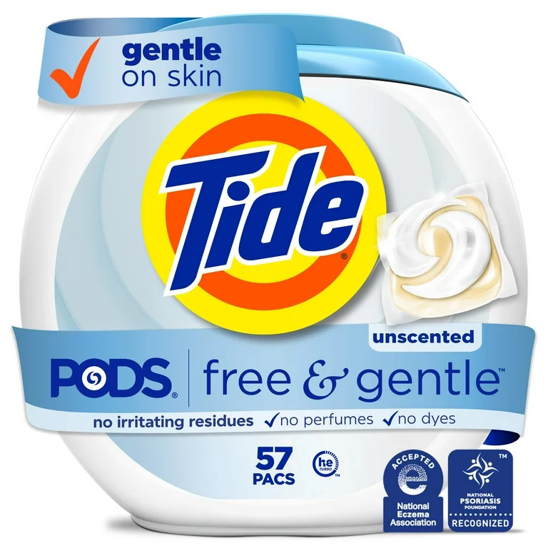 Tide PODS Laundry Detergent Soap Pacs, Free and Gentle, Hypoallergenic, Unscented, 57 Count | Walmart (US)