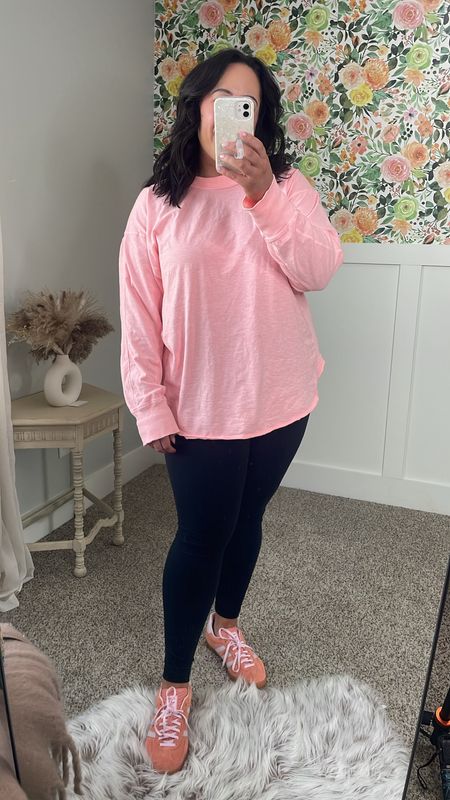 Midsize causal outfit of the day for moms under $30 leggings with cute pink sneakers 

#LTKfindsunder100 #LTKshoecrush #LTKplussize