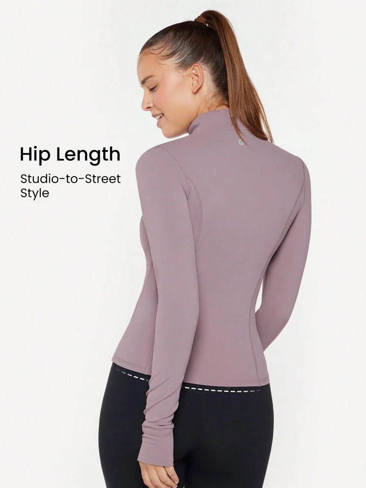 GLOWMODE FeatherFit™ Slim-It Streamline Performance Secure Pockets Zip Up Long Sleeve Jacket Lo... | SHEIN