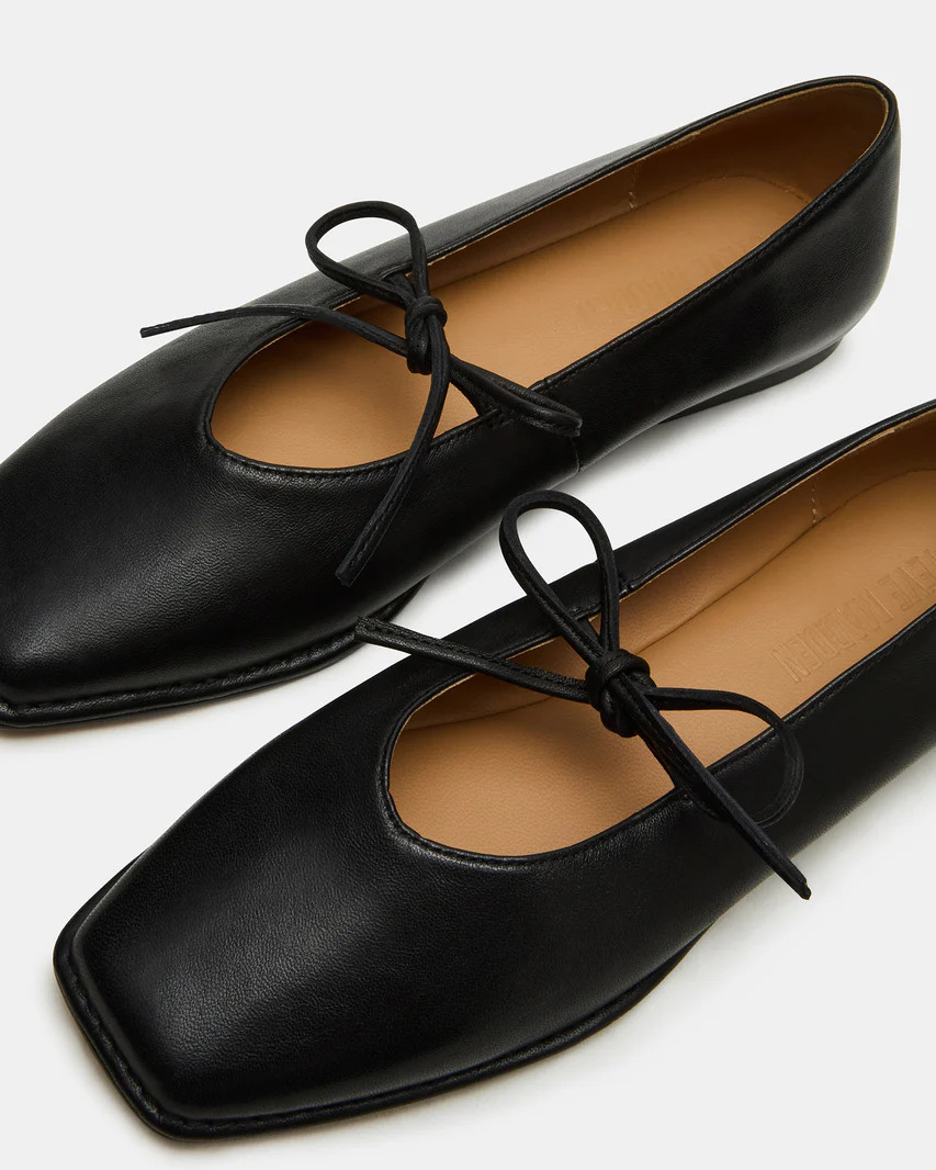 LOLA Black Leather Square-Toe Ballet Flat | Women's Flats | Steve Madden (US)
