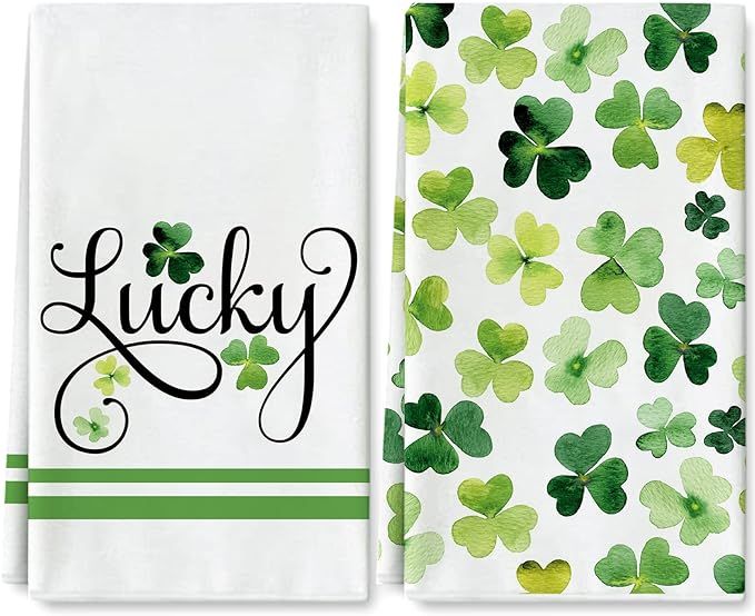 AnyDesign St. Patrick's Day Kitchen Towel 18 x 28 Inch Watercolor Lucky Shamrock Dish Towel Hand ... | Amazon (US)