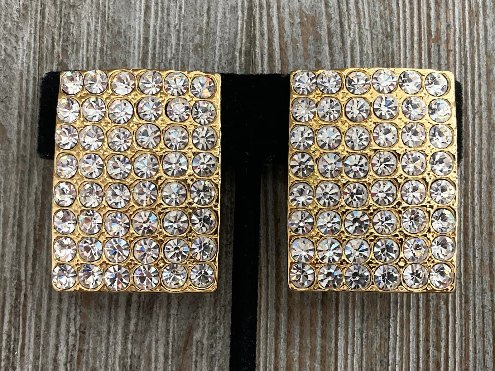 Fabulous Vintage 1990's Rectangular Gold Rhinestones Statement Clip Earrings - Etsy | Etsy (Global)