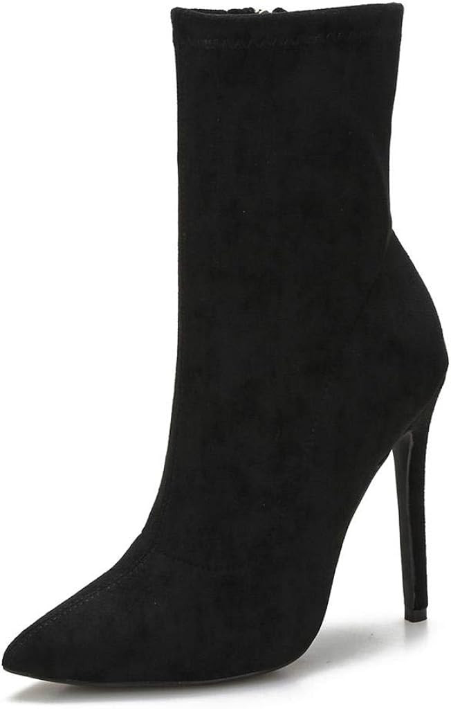 Women's Sock Booties Suede Heels Ankle Boots Sexy Pointed Toe Mid Calf Boots Comfortable Stiletto... | Amazon (US)