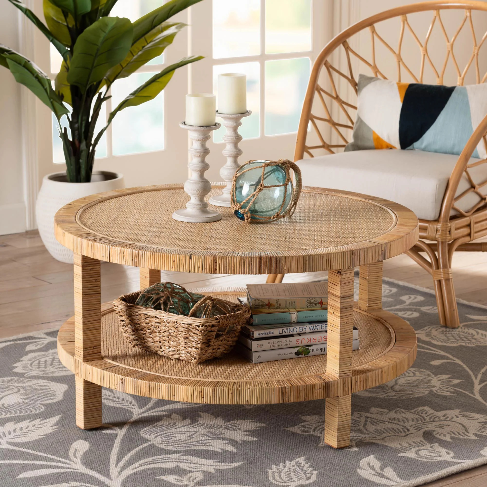 bali & pari Kalimantan Boho Coffee Table, Handwoven Natural Rattan, Light Honey - Walmart.com | Walmart (US)