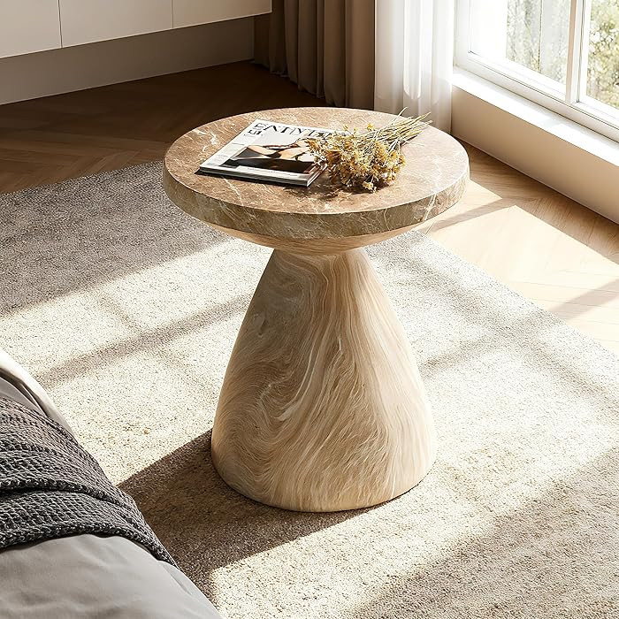 17.72" Cement End Tables for Patio,Faux Terrazzo Modern Small Round Side Accent Table,Tree Stump ... | Amazon (US)