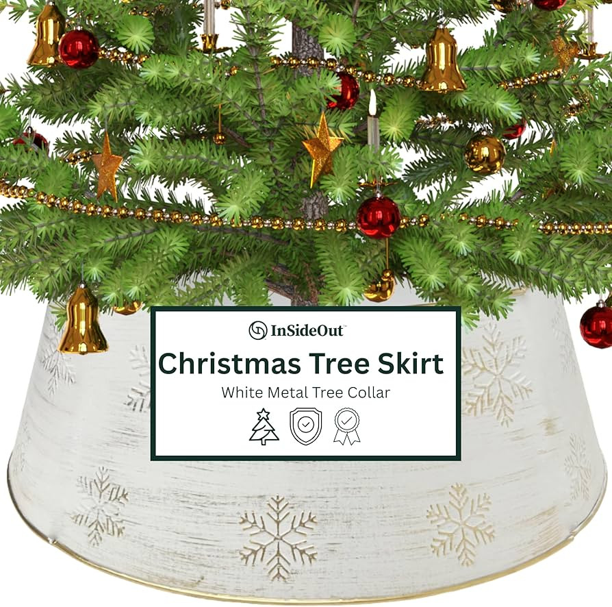 Snowflake White Christmas Tree Collar, Holiday Tree Skirt Alternative, Christmas Decorations for ... | Amazon (US)