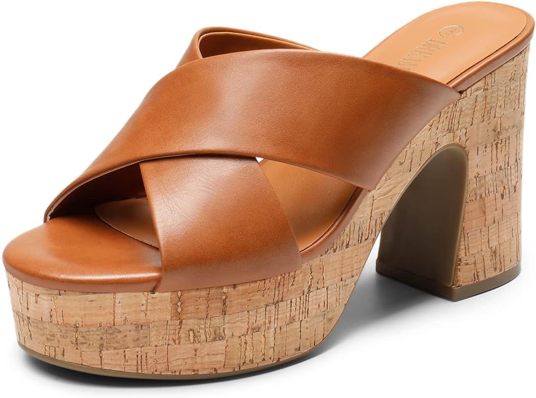 DREAM PAIRS Women's Platform Heels Open Toe Slip on Heels for Women High Chunky Block Wedges Sand... | Amazon (US)