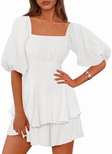 Zenlonr Women's Summer Romper 2025 Casual Puff Short Sleeve Ruffle Layer Tie Mini Short Jumpsuits... | Amazon (US)