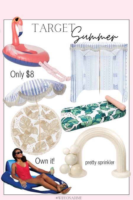 Super cute Target Summer finds! 🦩 Flamingo float is on sale for $8!!! Loving all the cute tropical floats and umbrellas. The sprinkler is pretty and I linked my favorite pool lounger. 

#LTKSeasonal #LTKxTarget #LTKswim
