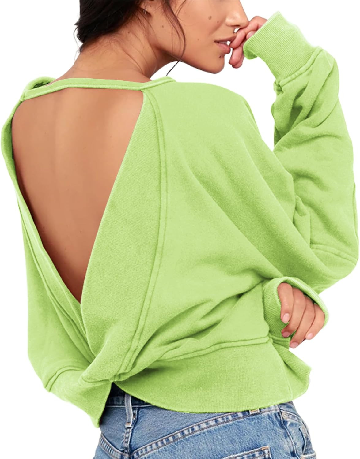 ReachMe Womens Open Back Workout Top Crop Backless Long Sleeve Shirts | Amazon (US)