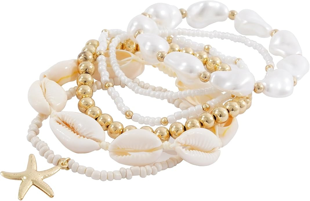 Shell Bracelet Boho Beaded Stretch Bracelets for Women Seashell Strand Bracelets Starfish Charm B... | Amazon (US)