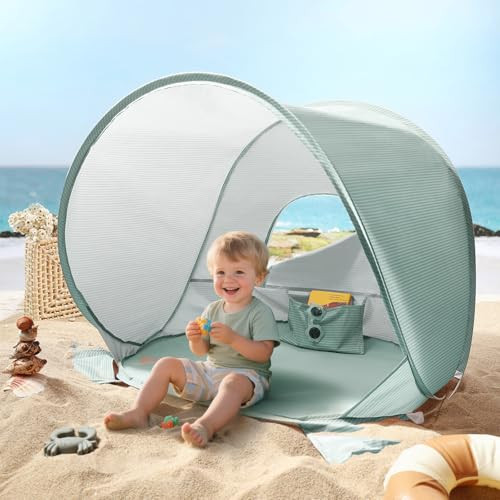 Tiny Land Baby Beach Tent – Pop Up Baby Tent with UV Protection, Portable Baby Beach Essentials, 35.4"x27.6"x31.5" Sun Shelter for Infants, Baby Outdoor Use (Pastel Aqua) | Amazon (US)